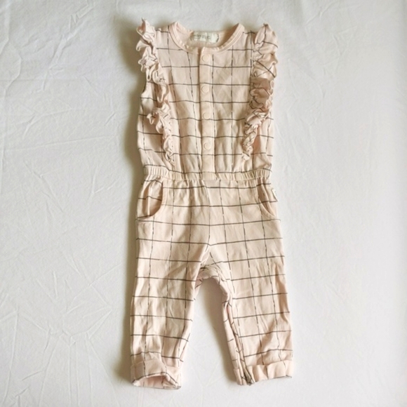 miles baby modern grid print jumpsuit with ruffles 3 months baby girl - Picture 1 of 7